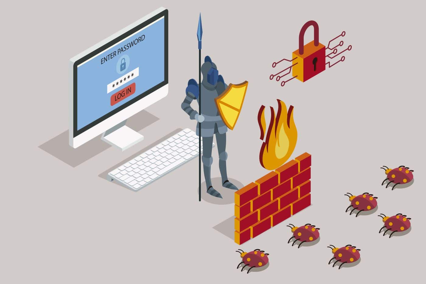 A firewall guarding a computer from viruses.