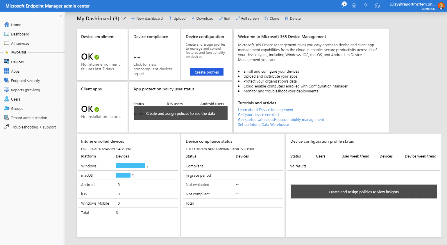 Microsoft Endpoint Management dashboard.