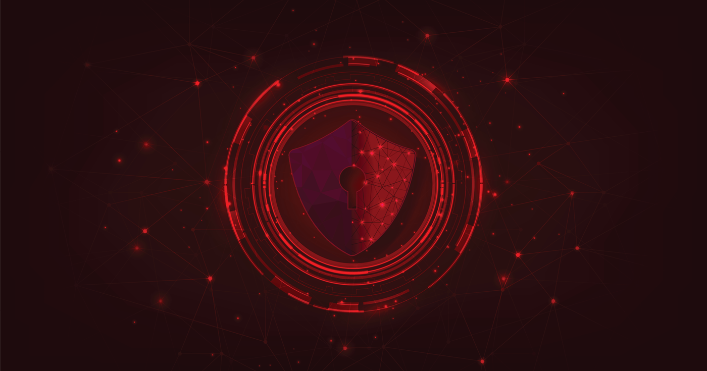 Visual concept of a compromised security featuring a shield icon turning red on a digital background.
