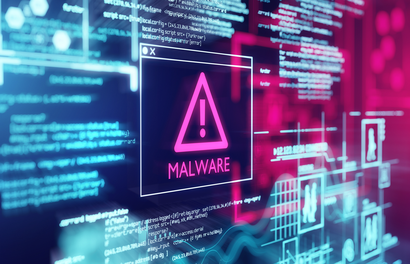 A computer screen with program code warning of a detected malware script program.