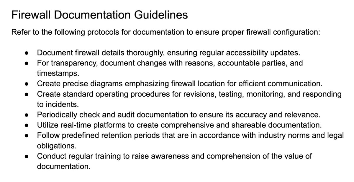 Firewall Documentation Guidelines section of the firewall policy.