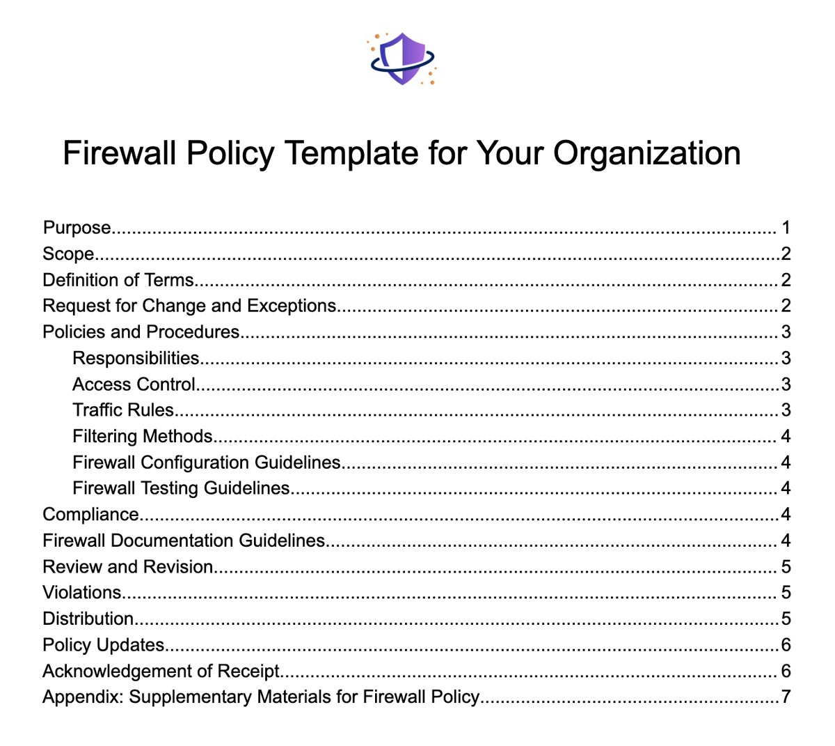 Free firewall policy template.