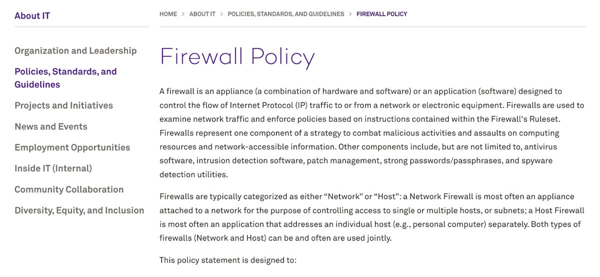 Northwestern University firewall policy.