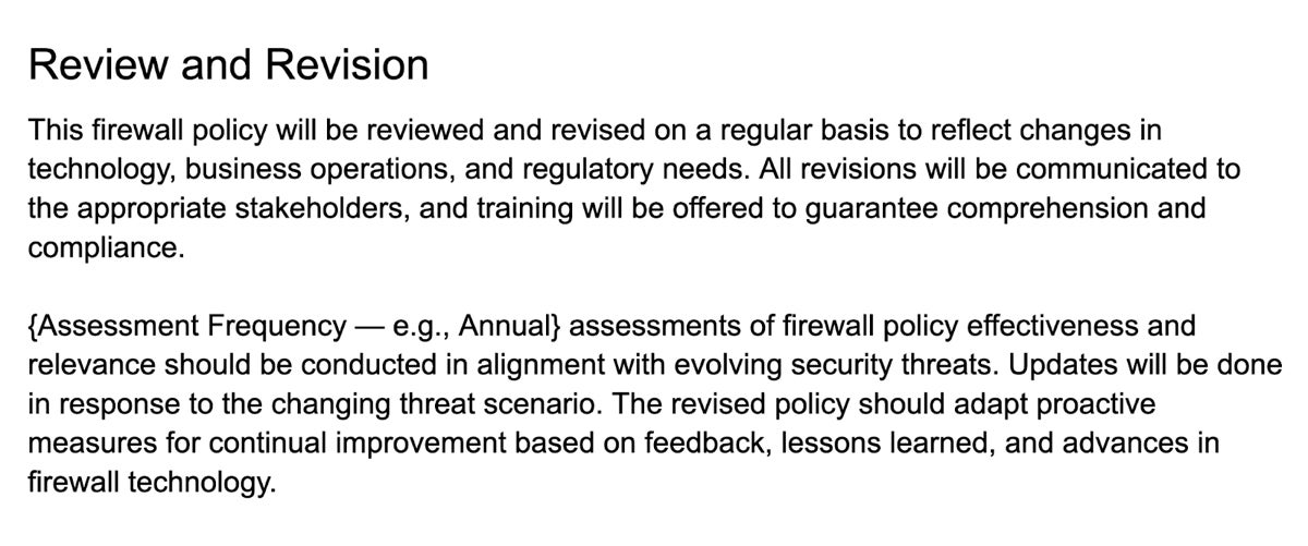 Review and Revision section of the firewall policy.