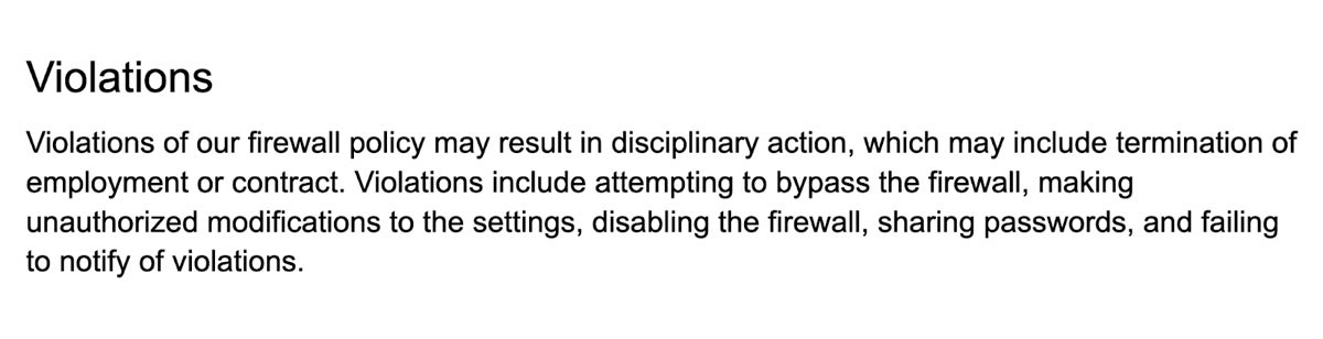 Violations section of the firewall policy.