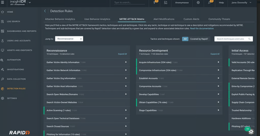 Rapid7 InsightIDR dashboard