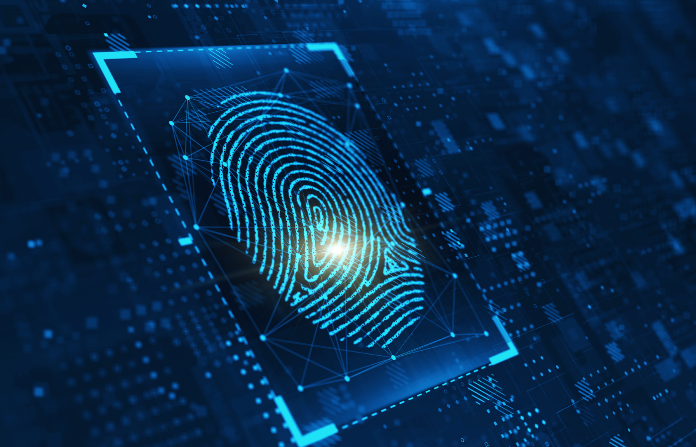 Digital image of a fingerprint on a technological background.
