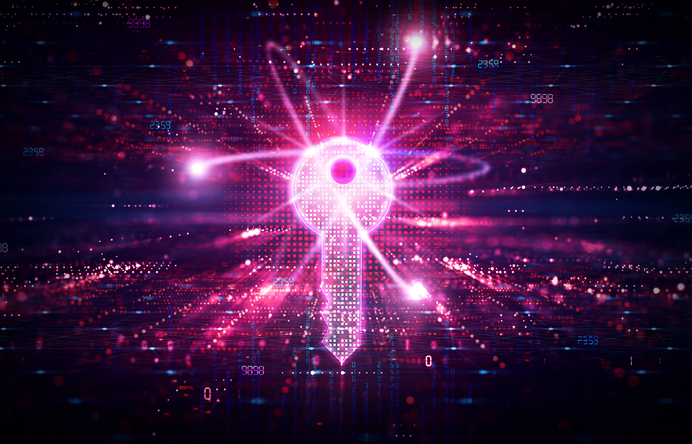 Virtual encrypted key on a digital quantum background.