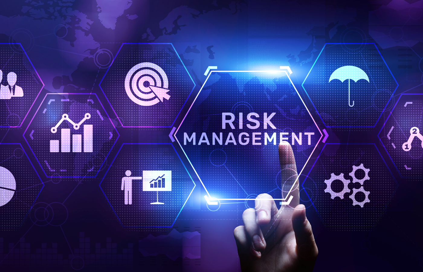 Risk management business finance concept on virtual screen.