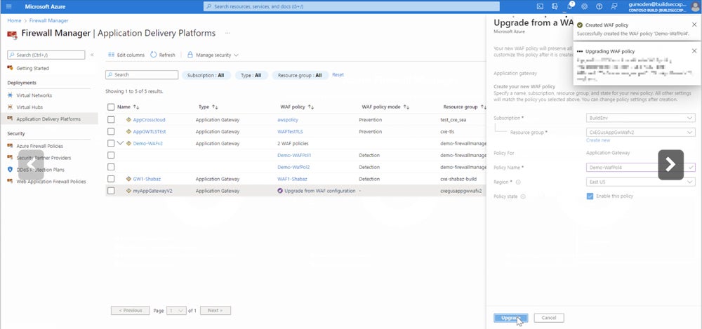 Sample firewall management and policy upgrades from Azure Firewall Manager.