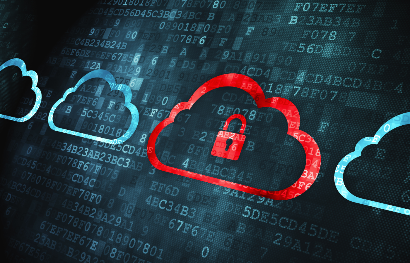 Cloud with padlock on digital background.