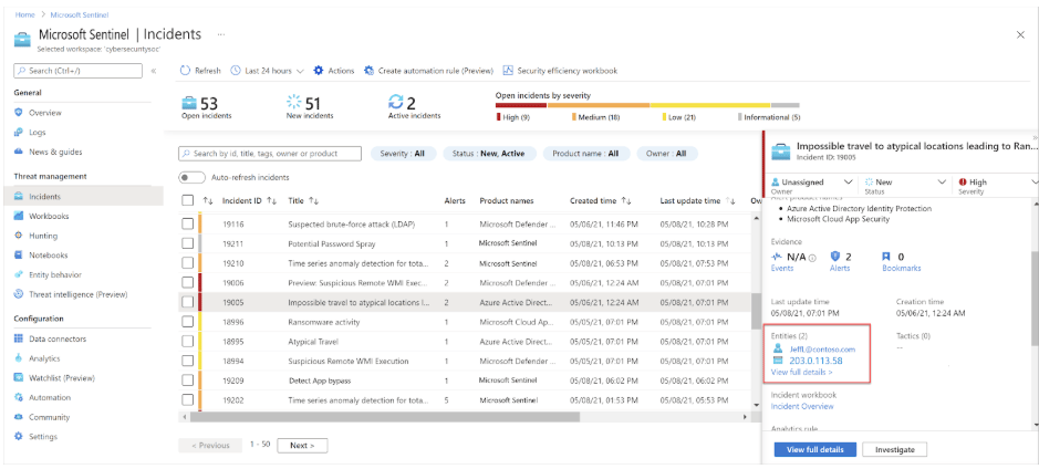 Microsoft Sentinel screenshot