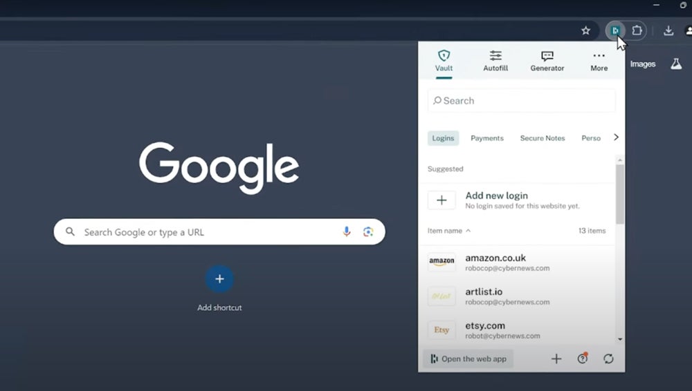 Dashlane extension Google Chrome.