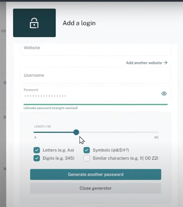 Dashlane add login interface.