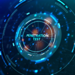 Penetration test inscription over a digital background.