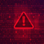 Red warning sign on a background of binary values.