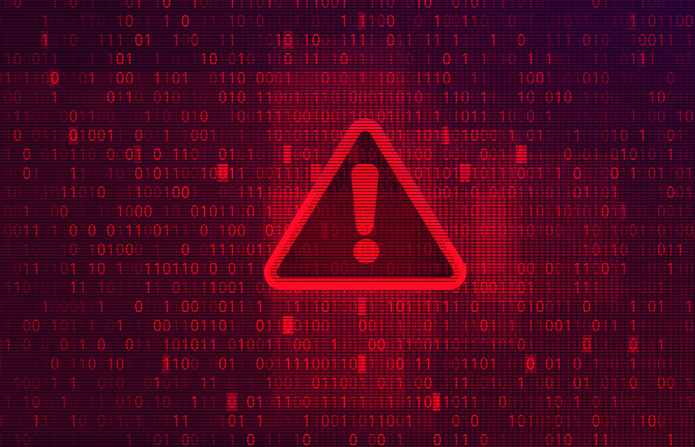 Red warning sign on a background of binary values.