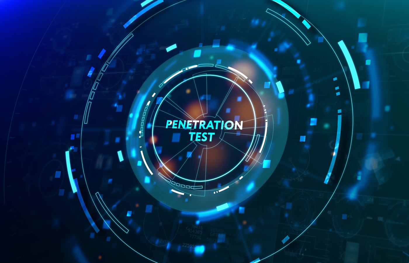 Penetration Test inscription on virtual tech background.