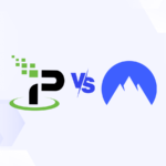 Versus graphic featuring the icons of IP Vanish and NordVPN.