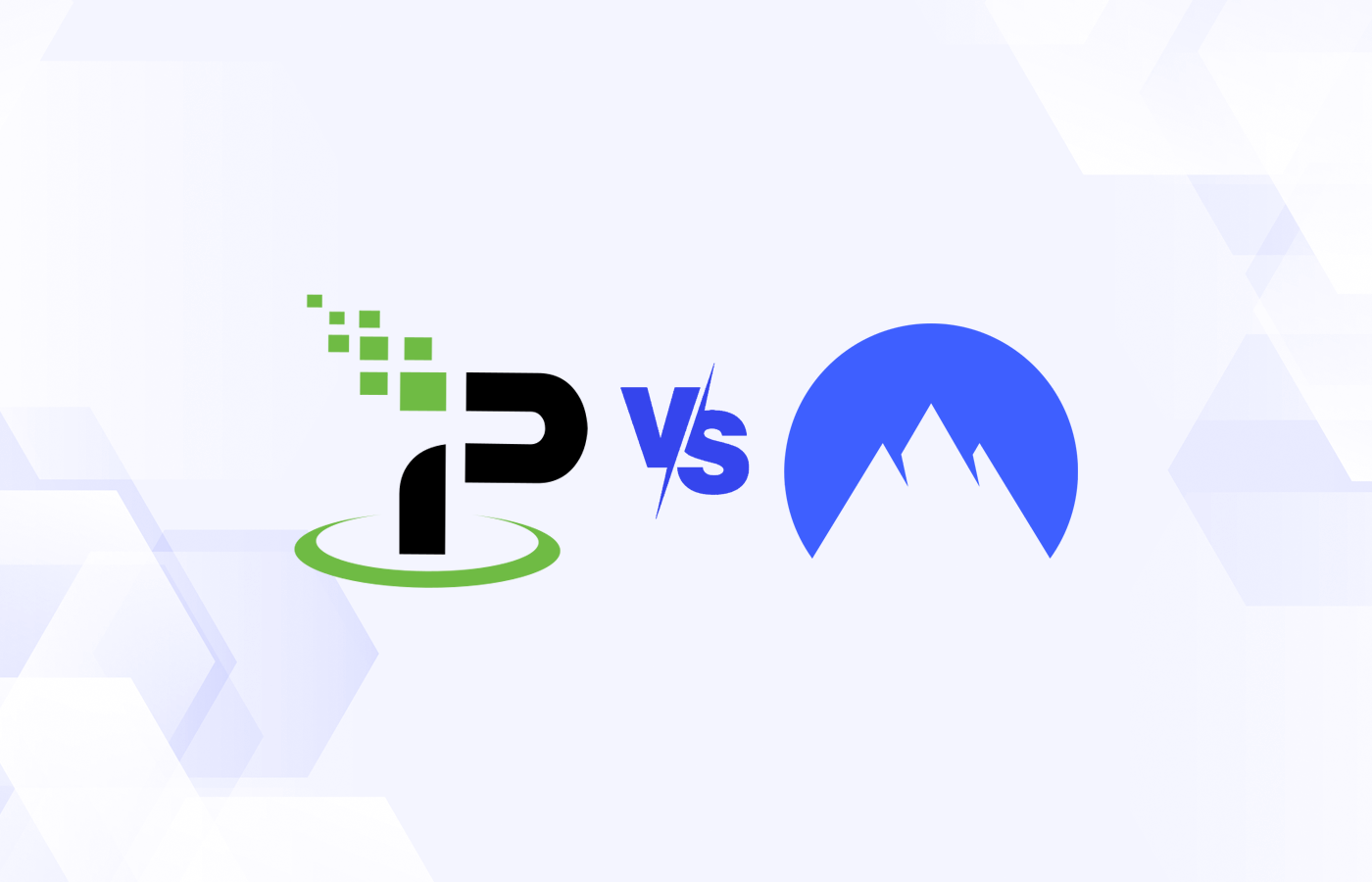 Versus graphic featuring the icons of IP Vanish and NordVPN.