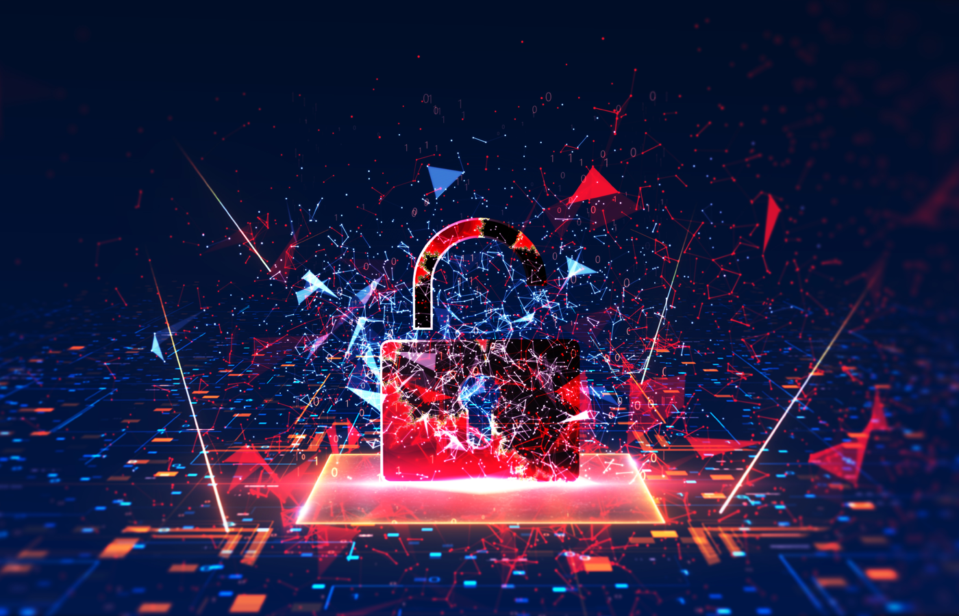 Red virtual lock exploding.