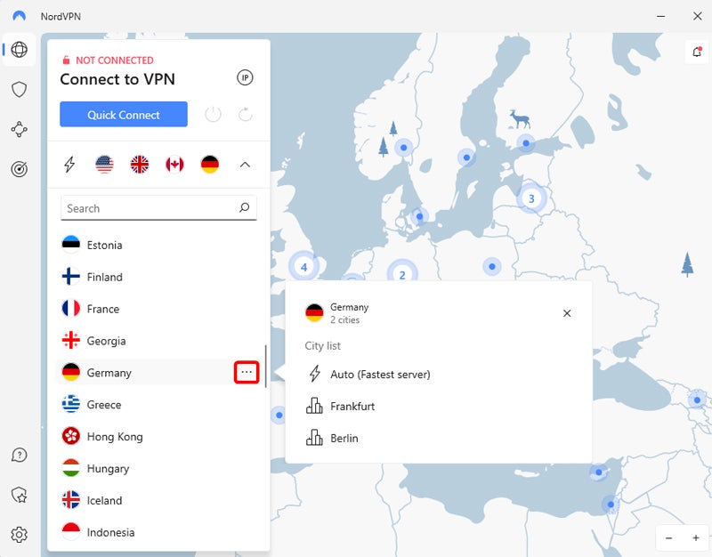 NordVPN interface.