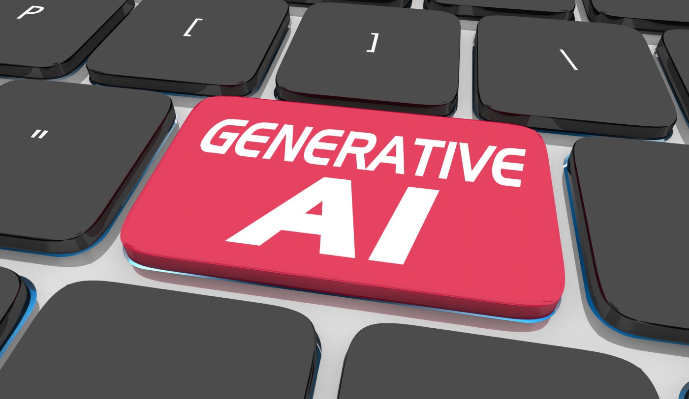 Generative AI text on keyboard.