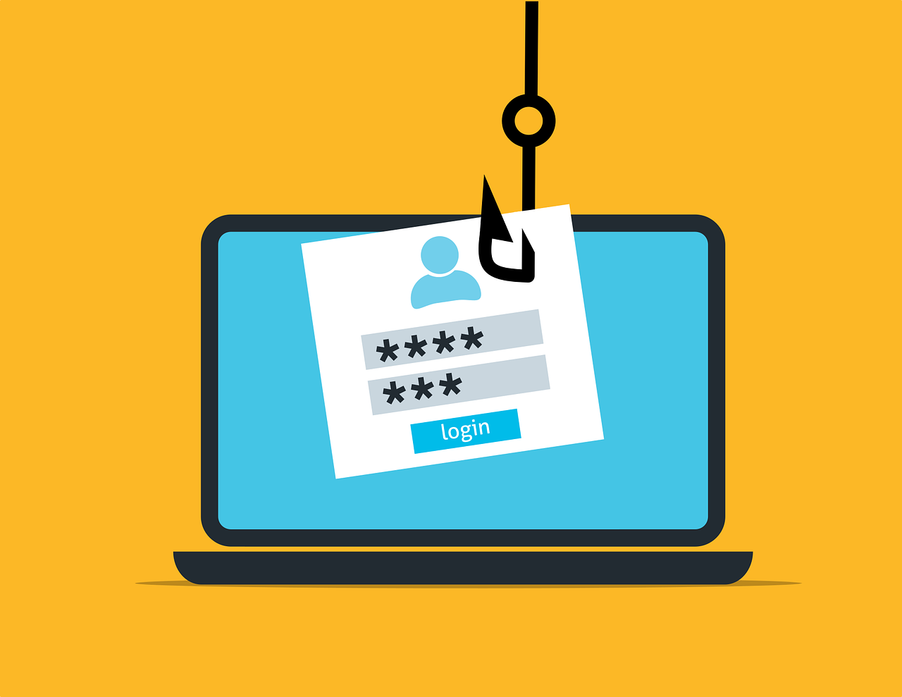 A laptop with login credentials being phished by hacker.