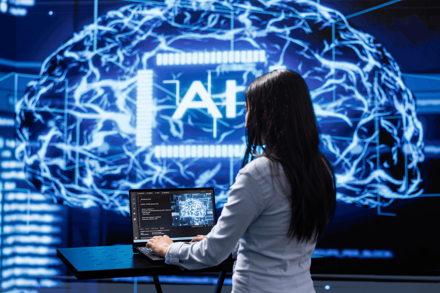 Programmer analyzing ai brain models