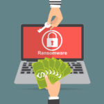 Flat vector illustration of a hand holding money for paying the key from hacker for unlock folder.