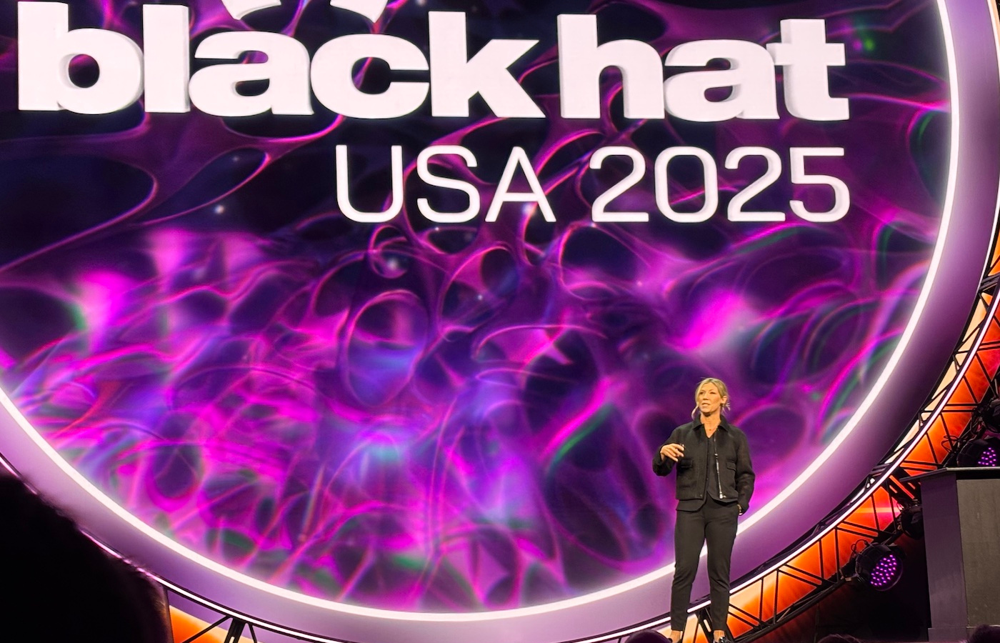 Nicole Perlroth, former New York Times reporter and founding partner of Silver Buckshot Ventures, speaking at Black Hat 2025 in Las Vegas.